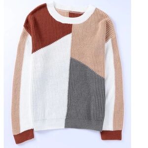 Bibi Colorblock Knit Sweater Cream/Rust/Gray/Blush Size Medium